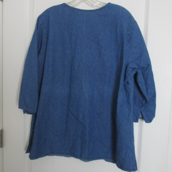 100% cotton denim peasant blouse - Picture 2 of 6